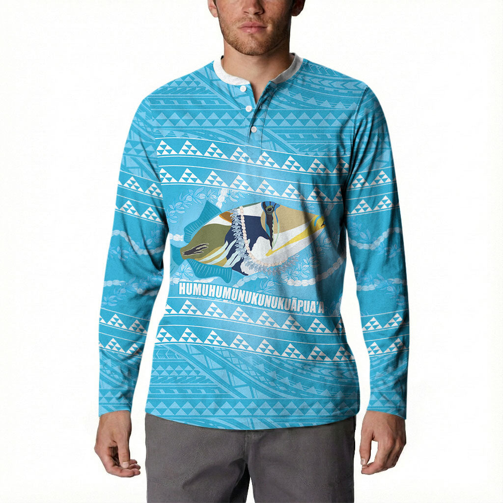 Aloha Hawaii Humuhumu Reef Triggerfish Button Sweatshirt Hawaiian Leis Kakau Pattern LT14 - Polynesian Pride