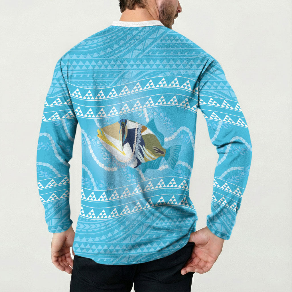 Aloha Hawaii Humuhumu Reef Triggerfish Button Sweatshirt Hawaiian Leis Kakau Pattern LT14 - Polynesian Pride