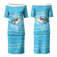 Aloha Hawaii Humuhumu Reef Triggerfish Couples Matching Puletasi and Long Sleeve Button Shirt Hawaiian Leis Kakau Pattern LT14 - Polynesian Pride