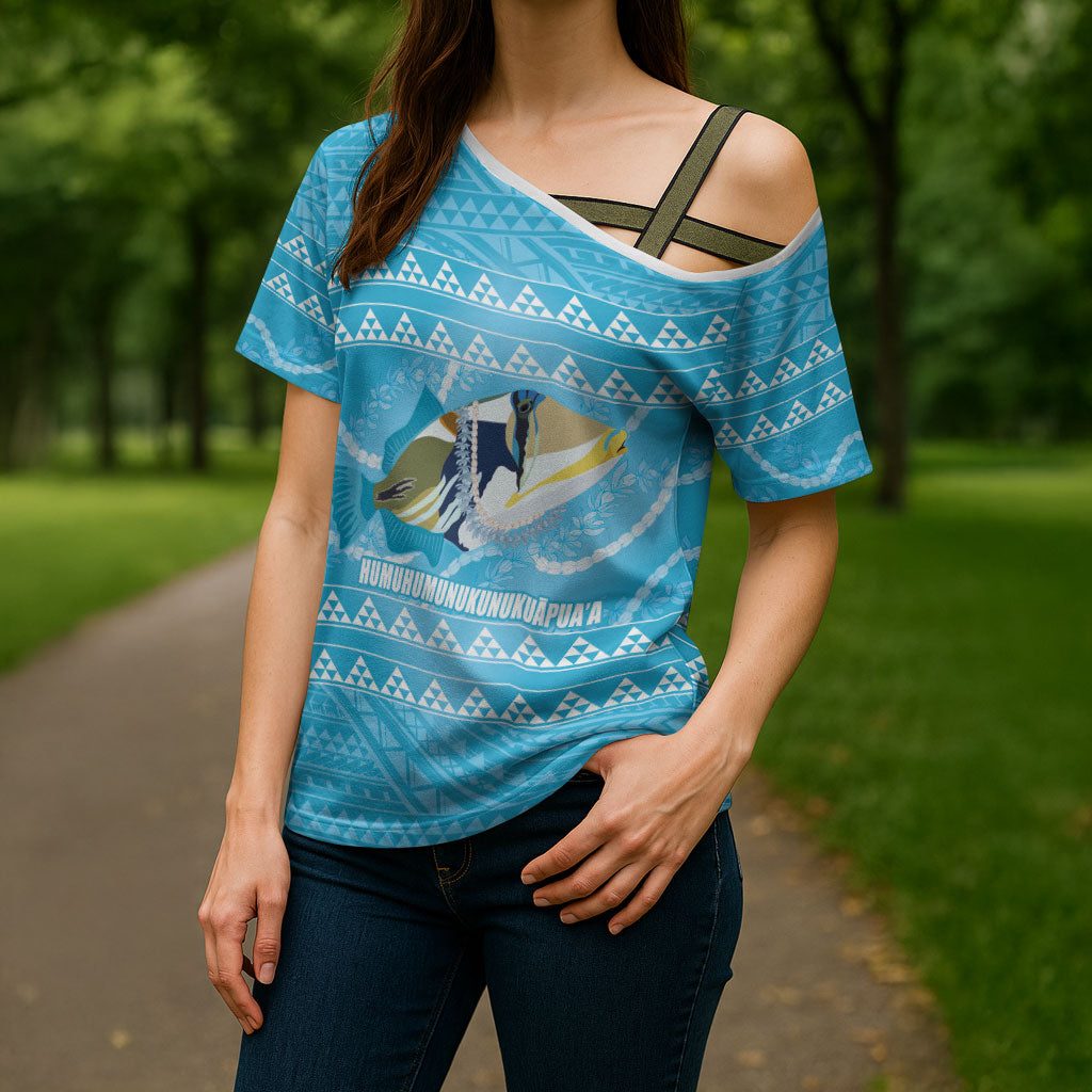 Aloha Hawaii Humuhumu Reef Triggerfish Cross Shoulder Shirt Hawaiian Leis Kakau Pattern LT14 - Polynesian Pride