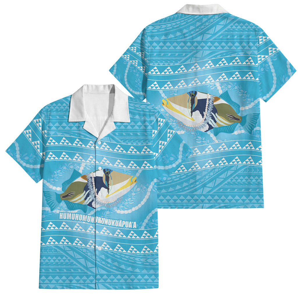 Aloha Hawaii Humuhumu Reef Triggerfish Family Matching Off Shoulder Short Dress and Hawaiian Shirt Hawaiian Leis Kakau Pattern LT14 Dad's Shirt - Short Sleeve Blue - Polynesian Pride