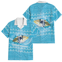 Aloha Hawaii Humuhumu Reef Triggerfish Family Matching Off Shoulder Short Dress and Hawaiian Shirt Hawaiian Leis Kakau Pattern LT14 Dad's Shirt - Short Sleeve Blue - Polynesian Pride