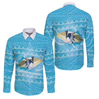 Aloha Hawaii Humuhumu Reef Triggerfish Family Matching Off Shoulder Short Dress and Hawaiian Shirt Hawaiian Leis Kakau Pattern LT14 Dad's Shirt - Long Sleeve Blue - Polynesian Pride