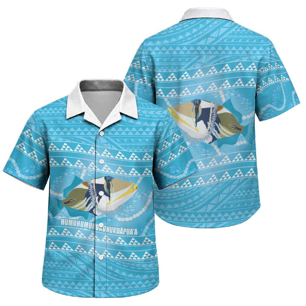 Aloha Hawaii Humuhumu Reef Triggerfish Family Matching Off Shoulder Short Dress and Hawaiian Shirt Hawaiian Leis Kakau Pattern LT14 Son's Shirt Blue - Polynesian Pride