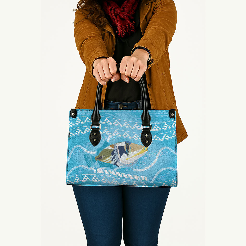 Aloha Hawaii Humuhumu Reef Triggerfish Leather Bag Hawaiian Leis Kakau Pattern LT14 - Polynesian Pride