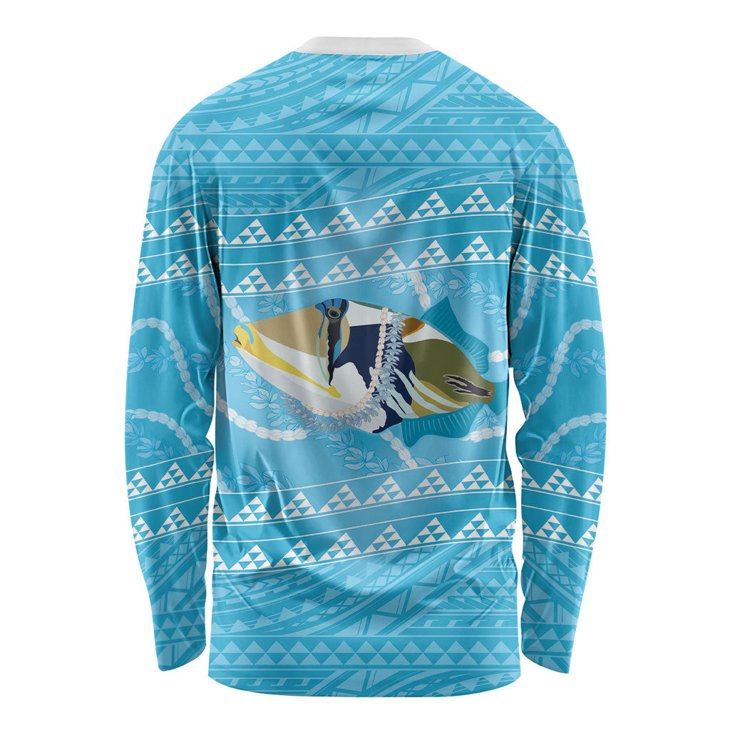 Aloha Hawaii Humuhumu Reef Triggerfish Long Sleeve Shirt Hawaiian Leis Kakau Pattern LT14 - Polynesian Pride
