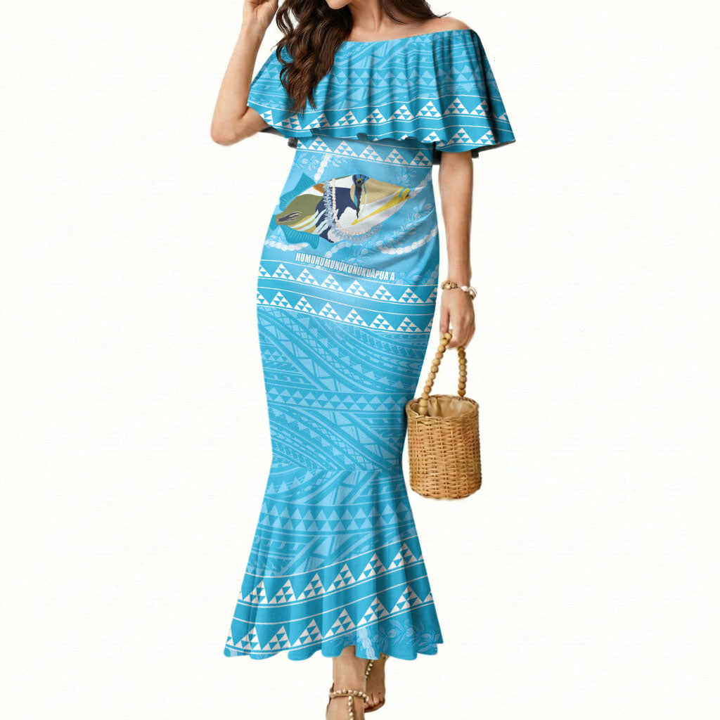 Aloha Hawaii Humuhumu Reef Triggerfish Mermaid Dress Hawaiian Leis Kakau Pattern LT14 Women Blue - Polynesian Pride