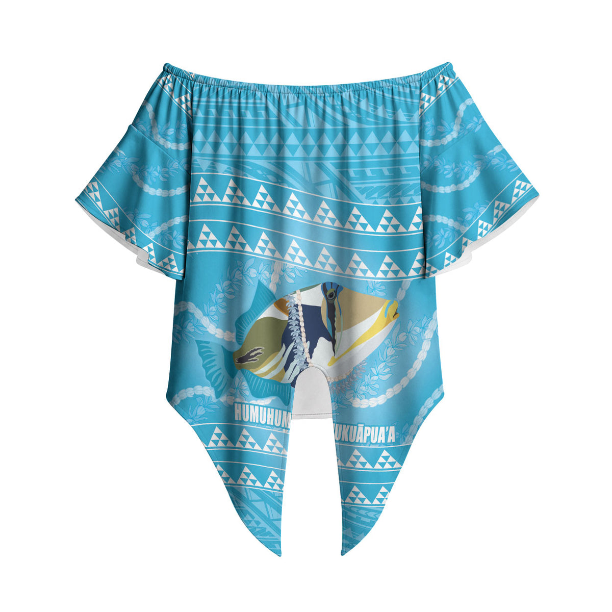 Aloha Hawaii Humuhumu Reef Triggerfish Off Shoulder Wrap Waist Top Hawaiian Leis Kakau Pattern LT14 - Polynesian Pride
