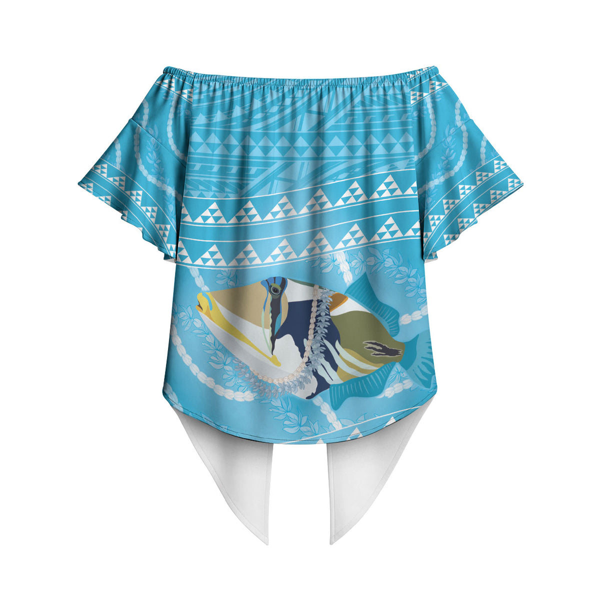 Aloha Hawaii Humuhumu Reef Triggerfish Off Shoulder Wrap Waist Top Hawaiian Leis Kakau Pattern LT14 - Polynesian Pride