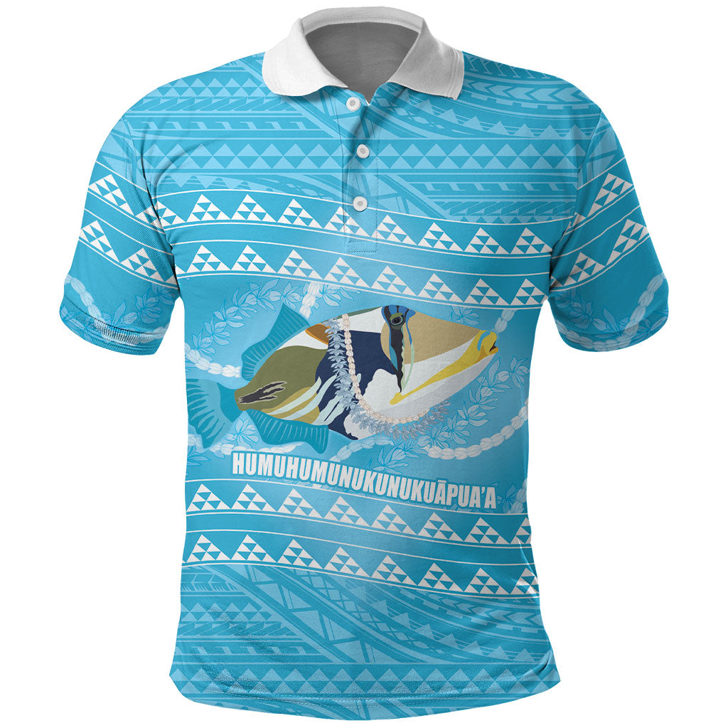 Aloha Hawaii Humuhumu Reef Triggerfish Polo Shirt Hawaiian Leis Kakau Pattern LT14 Blue - Polynesian Pride