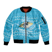 Aloha Hawaii Humuhumu Reef Triggerfish Sleeve Zip Bomber Jacket Hawaiian Leis Kakau Pattern LT14 Unisex Blue - Polynesian Pride