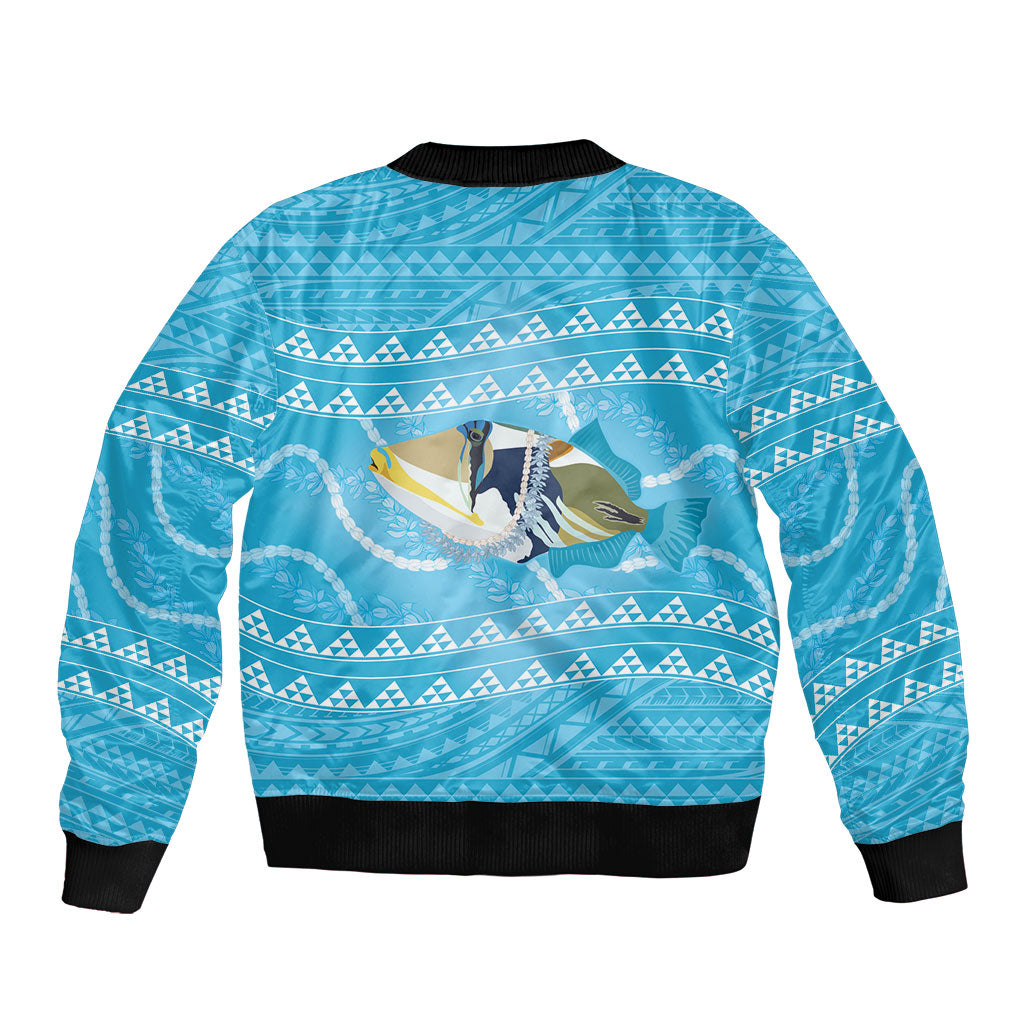 Aloha Hawaii Humuhumu Reef Triggerfish Sleeve Zip Bomber Jacket Hawaiian Leis Kakau Pattern LT14 - Polynesian Pride