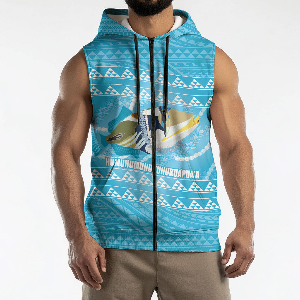Aloha Hawaii Humuhumu Reef Triggerfish Sleeveless Zip Hoodie Hawaiian Leis Kakau Pattern LT14 - Polynesian Pride