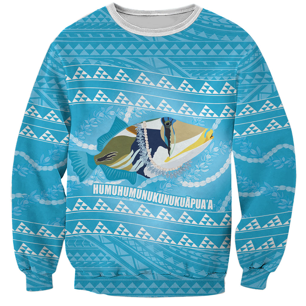 Aloha Hawaii Humuhumu Reef Triggerfish Sweatshirt Hawaiian Leis Kakau Pattern LT14 Unisex Blue - Polynesian Pride