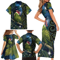 New Zealand Christmas Family Matching Short Sleeve Bodycon Dress and Hawaiian Shirt Cute Kakapo Meri Kirihimete Maori Koru