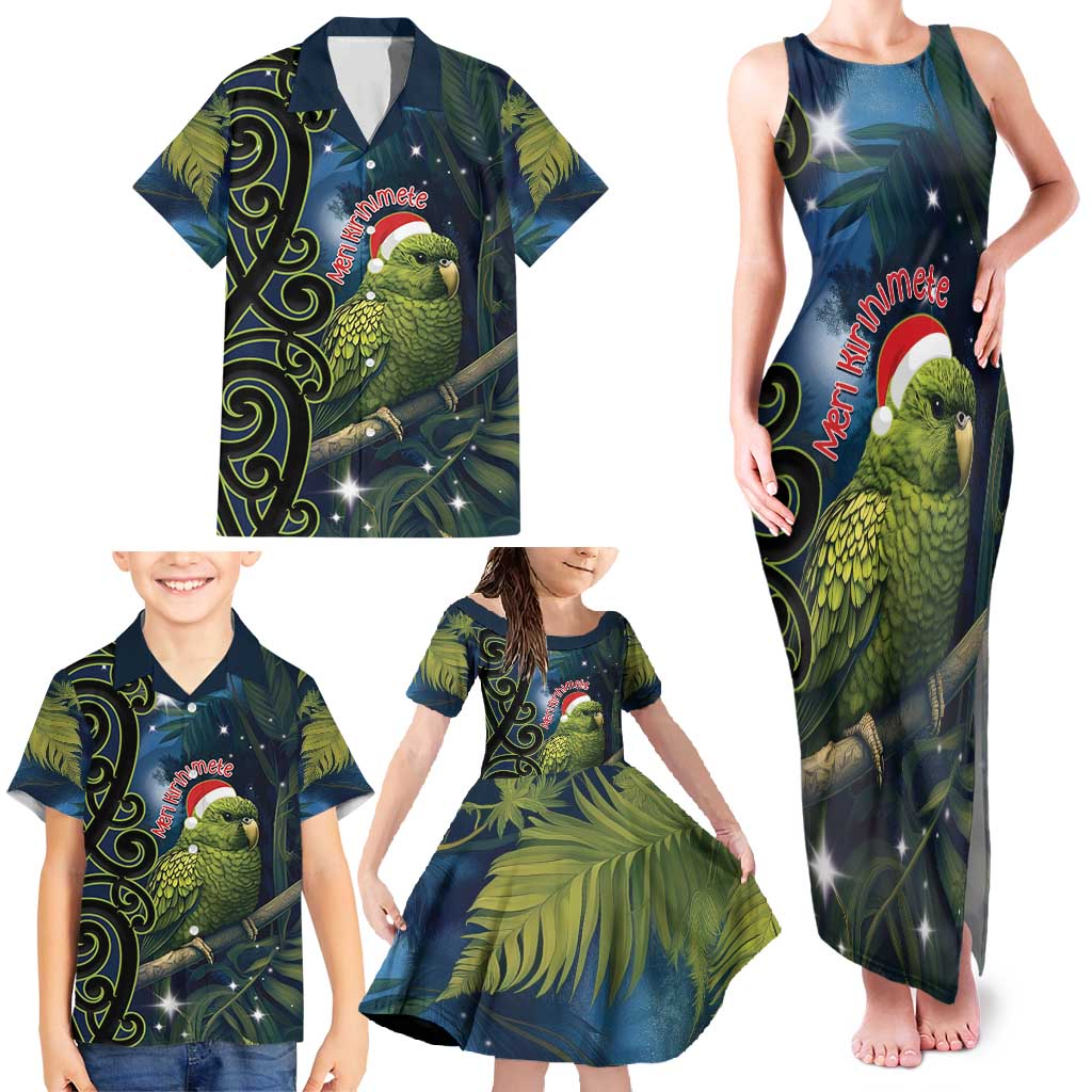 New Zealand Christmas Family Matching Tank Maxi Dress and Hawaiian Shirt Cute Kakapo Meri Kirihimete Maori Koru LT14 - Polynesian Pride
