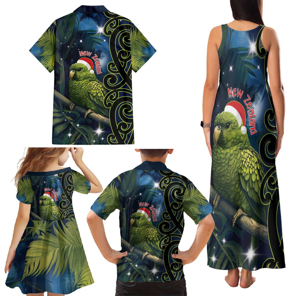 New Zealand Christmas Family Matching Tank Maxi Dress and Hawaiian Shirt Cute Kakapo Meri Kirihimete Maori Koru LT14 - Polynesian Pride