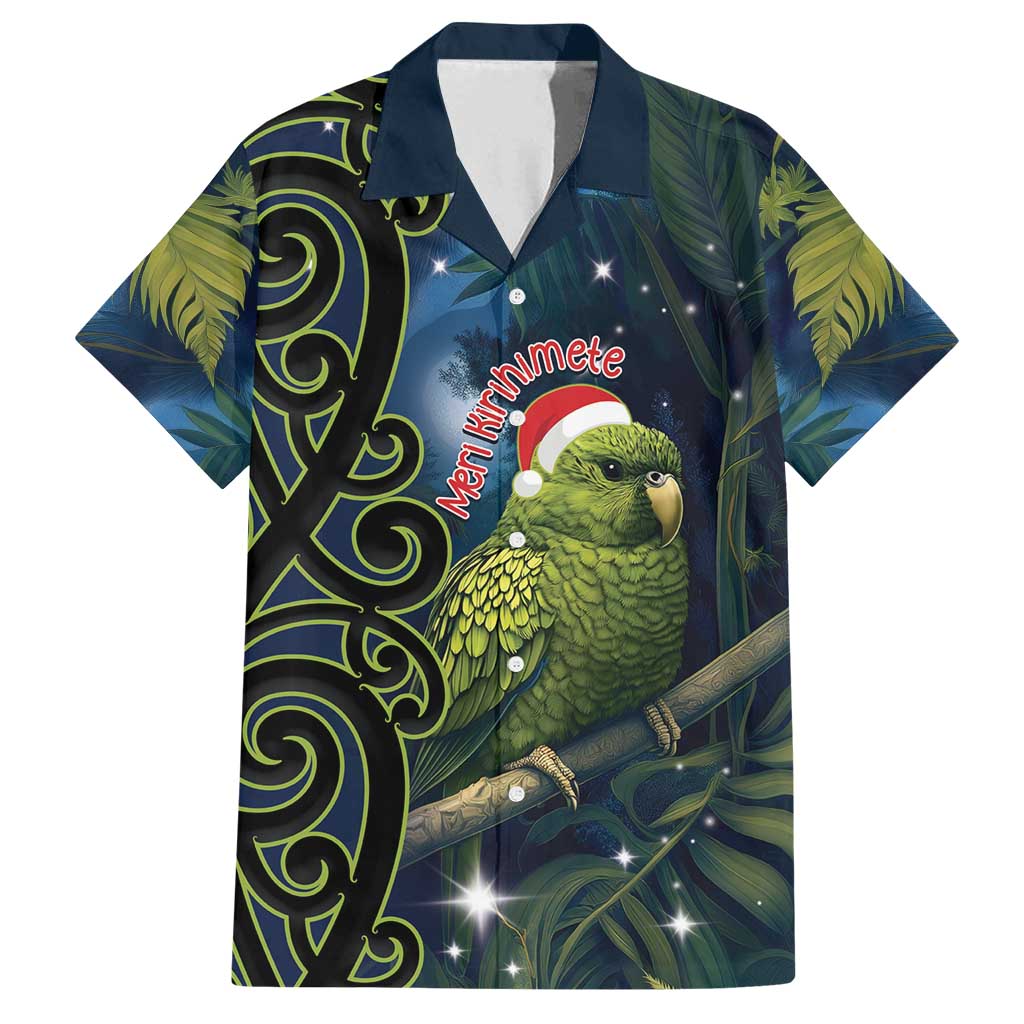 New Zealand Christmas Family Matching Tank Maxi Dress and Hawaiian Shirt Cute Kakapo Meri Kirihimete Maori Koru LT14 Dad's Shirt - Short Sleeve Blue - Polynesian Pride