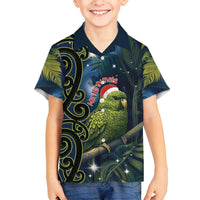 New Zealand Christmas Family Matching Tank Maxi Dress and Hawaiian Shirt Cute Kakapo Meri Kirihimete Maori Koru LT14 Son's Shirt Blue - Polynesian Pride