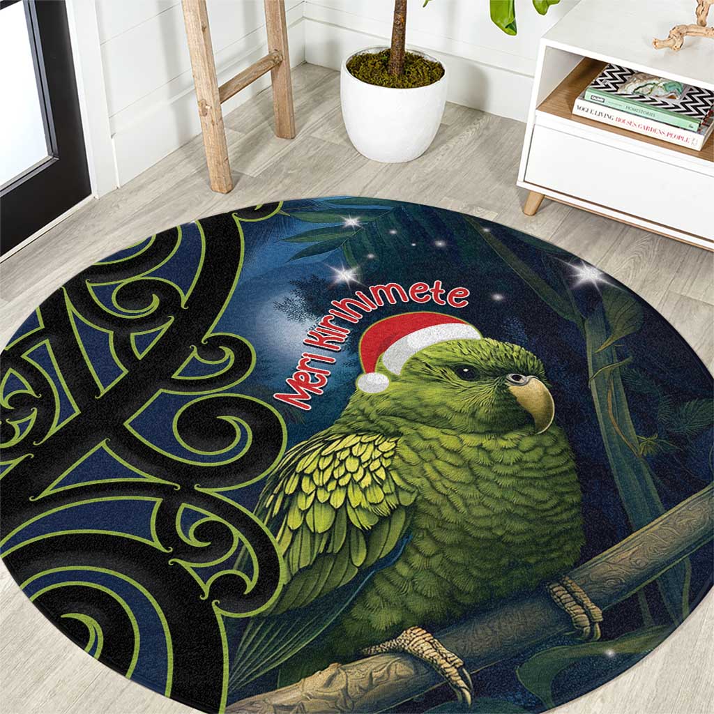 New Zealand Christmas Round Carpet Cute Kakapo Meri Kirihimete Maori Koru LT14 Blue - Polynesian Pride