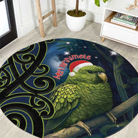 New Zealand Christmas Round Carpet Cute Kakapo Meri Kirihimete Maori Koru LT14 Blue - Polynesian Pride
