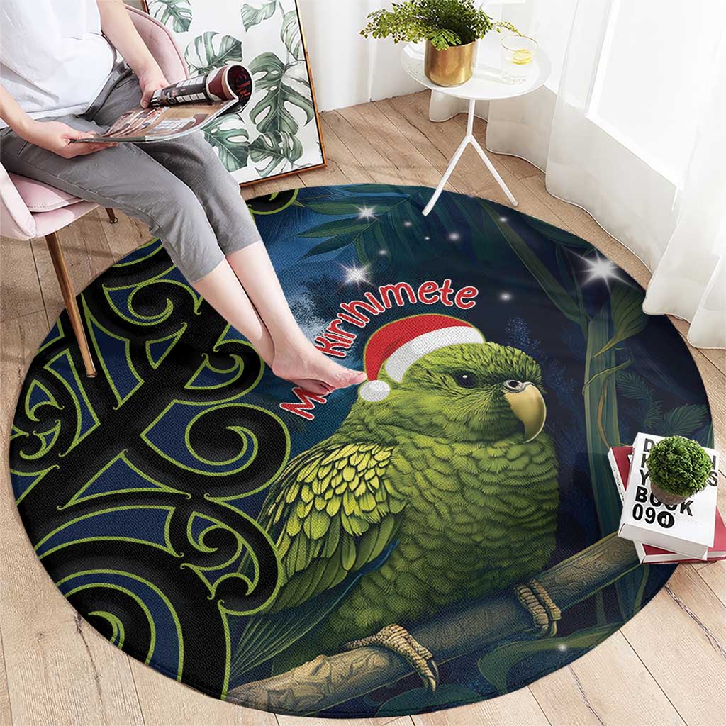 New Zealand Christmas Round Carpet Cute Kakapo Meri Kirihimete Maori Koru LT14 - Polynesian Pride