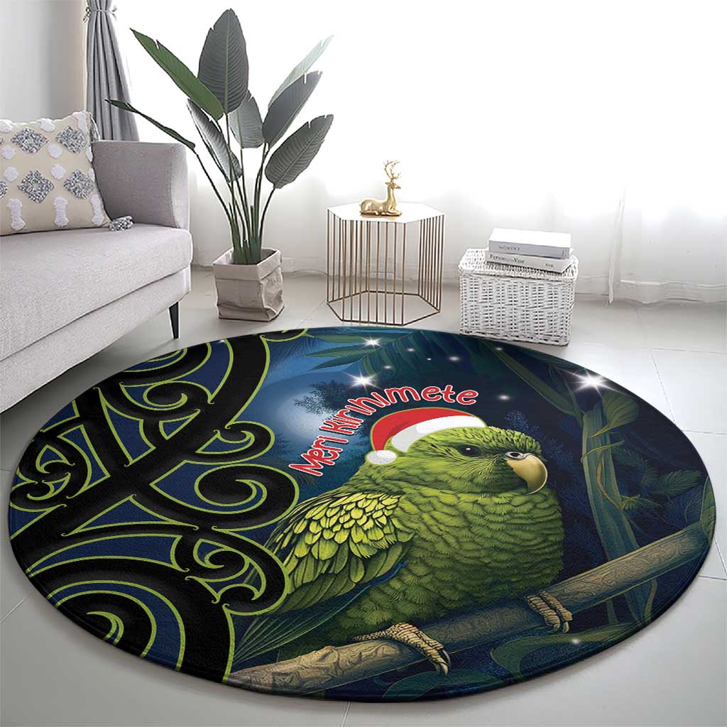 New Zealand Christmas Round Carpet Cute Kakapo Meri Kirihimete Maori Koru LT14 - Polynesian Pride