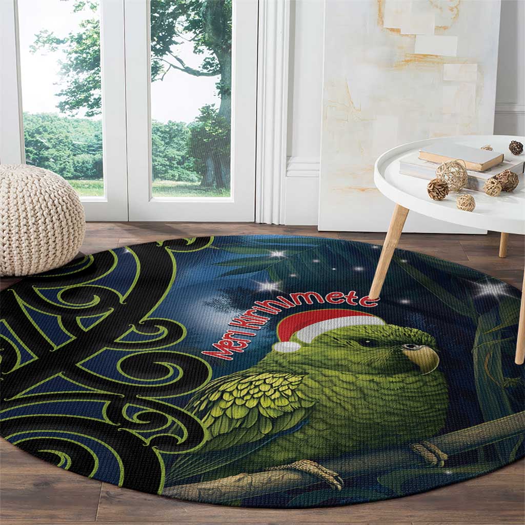 New Zealand Christmas Round Carpet Cute Kakapo Meri Kirihimete Maori Koru LT14 - Polynesian Pride