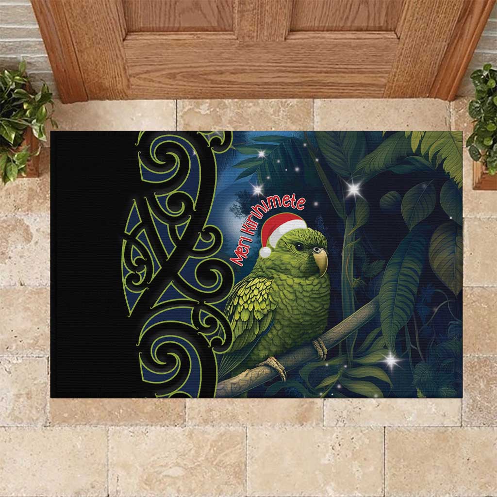 New Zealand Christmas Rubber Doormat Cute Kakapo Meri Kirihimete Maori Koru LT14 Blue - Polynesian Pride