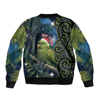 New Zealand Christmas Sleeve Zip Bomber Jacket Cute Kakapo Meri Kirihimete Maori Koru