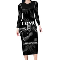 New Zealand Silver Fern Rugby Family Matching Long Sleeve Bodycon Dress and Hawaiian Shirt Aotearoa Godfather Proud Gone But Never Forgotten LT14 Mom's Dress Black - Polynesian Pride