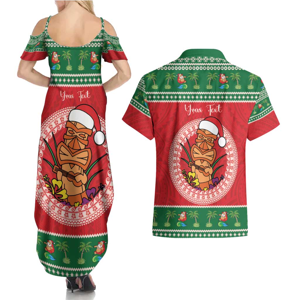 Personalized Hawaii Christmas Couples Matching Summer Maxi Dress and Hawaiian Shirt Tiki Santa Mele Kalikimaka