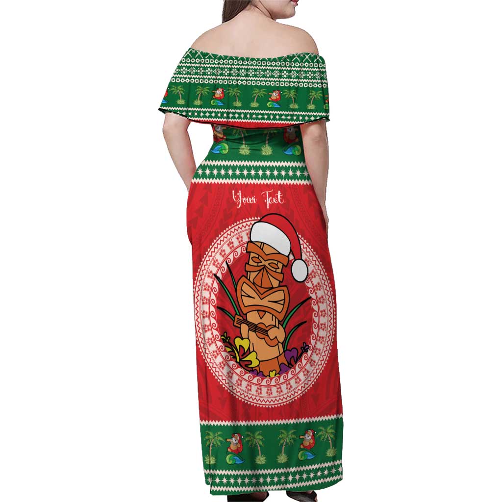 Personalized Hawaii Christmas Family Matching Off Shoulder Maxi Dress and Hawaiian Shirt Tiki Santa Mele Kalikimaka