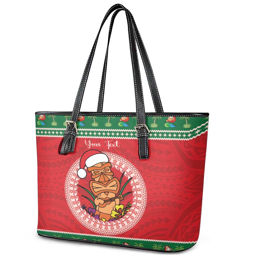 Personalized Hawaii Christmas Leather Tote Bag Tiki Santa Mele Kalikimaka