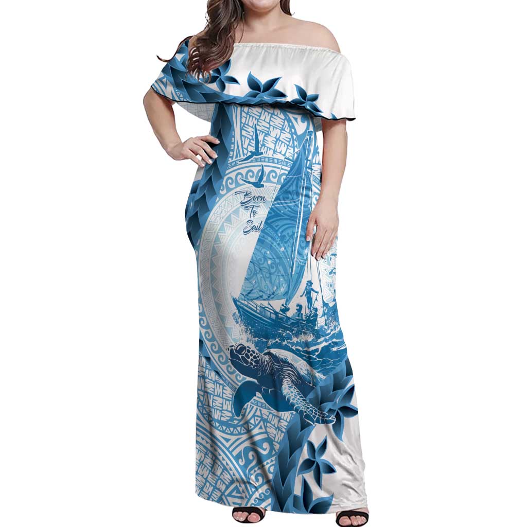 New Zealand Sailing Off Shoulder Maxi Dress Aotearoa Yacht Racing - Born To Sail LT14 Women Blue - Polynesian Pride