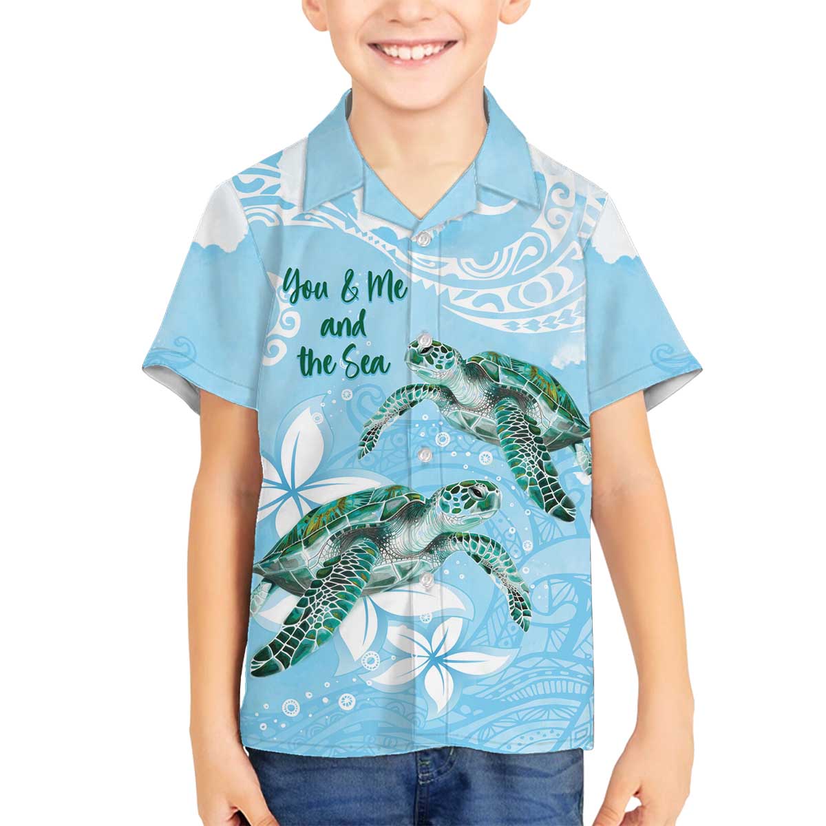 Personalised Polynesia Valentine's Day Family Matching Off The Shoulder Long Sleeve Dress and Hawaiian Shirt SeaTurtle Couple Polynesian - Fairy Sparkles Color