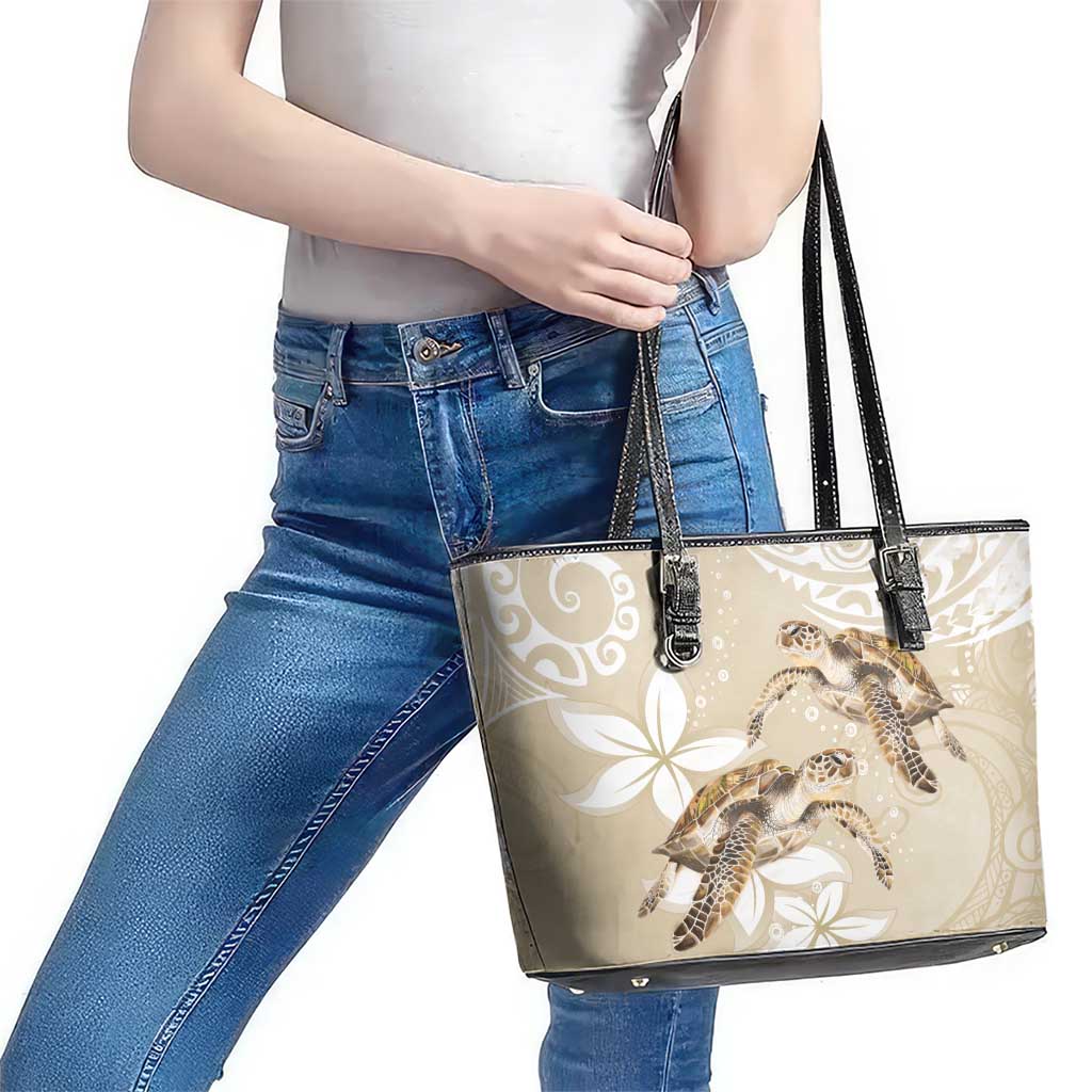 Happy Valentine's Day Polynesia Leather Tote Bag SeaTurtle Couple Polynesian - Pollinate Color