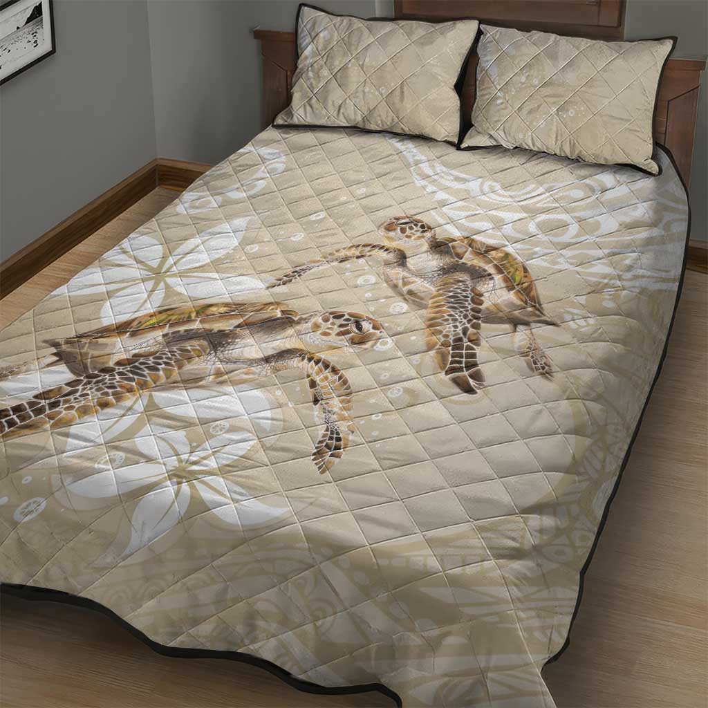 Happy Valentine's Day Polynesia Quilt Bed Set SeaTurtle Couple Polynesian - Pollinate Color