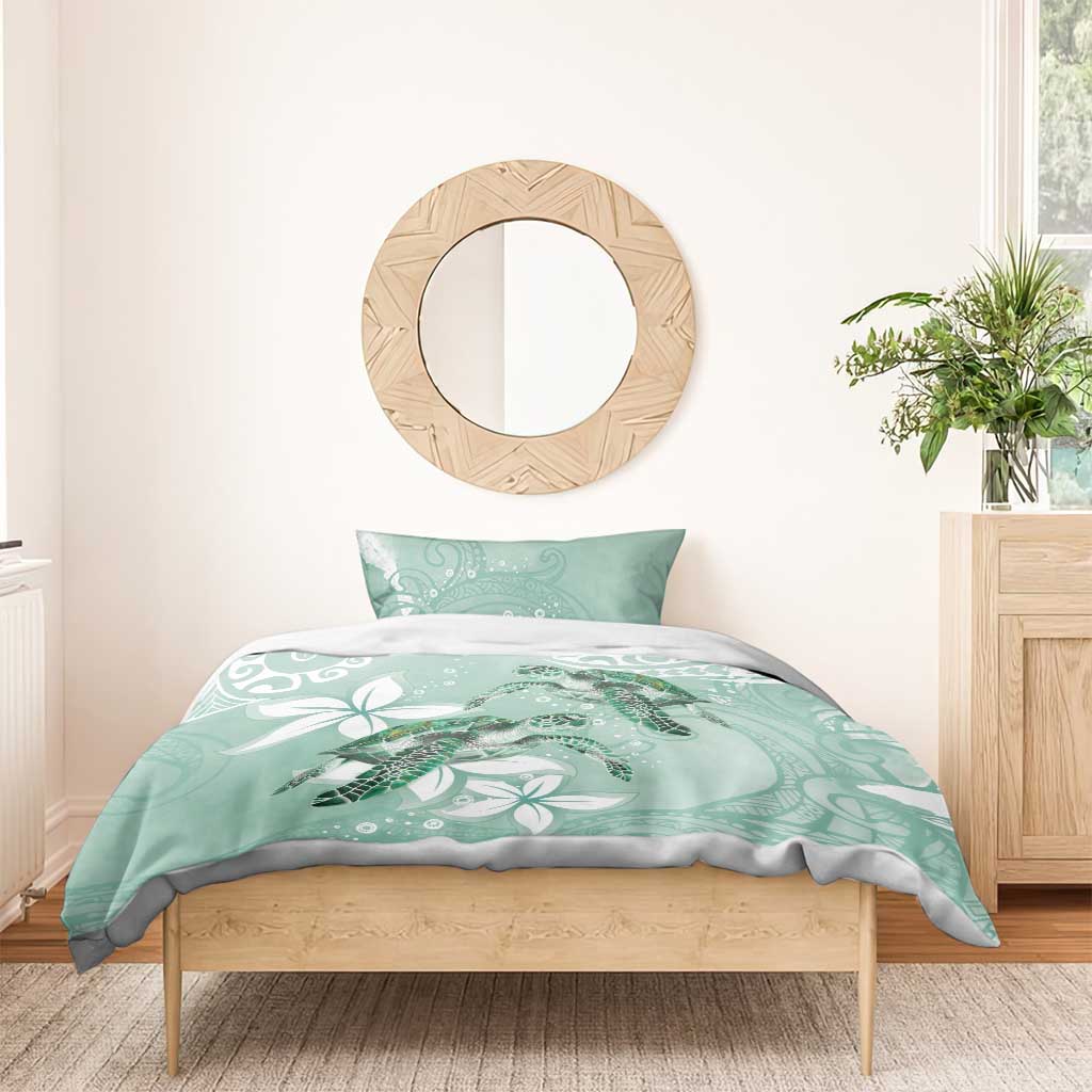Happy Valentine's Day Polynesia Bedding Set SeaTurtle Couple Polynesian - Green Lester Color