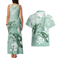 Happy Valentine's Day Polynesia Couples Matching Tank Maxi Dress and Hawaiian Shirt SeaTurtle Couple Polynesian - Green Lester Color