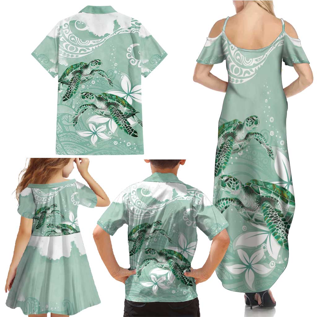 Happy Valentine's Day Polynesia Family Matching Summer Maxi Dress and Hawaiian Shirt SeaTurtle Couple Polynesian - Green Lester Color