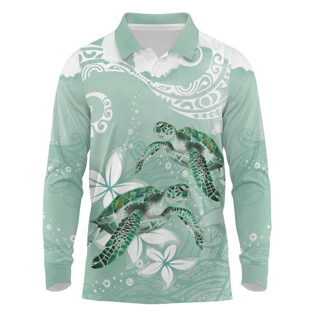 Happy Valentine's Day Polynesia Long Sleeve Polo Shirt SeaTurtle Couple Polynesian - Green Lester Color LT14 Green - Polynesian Pride