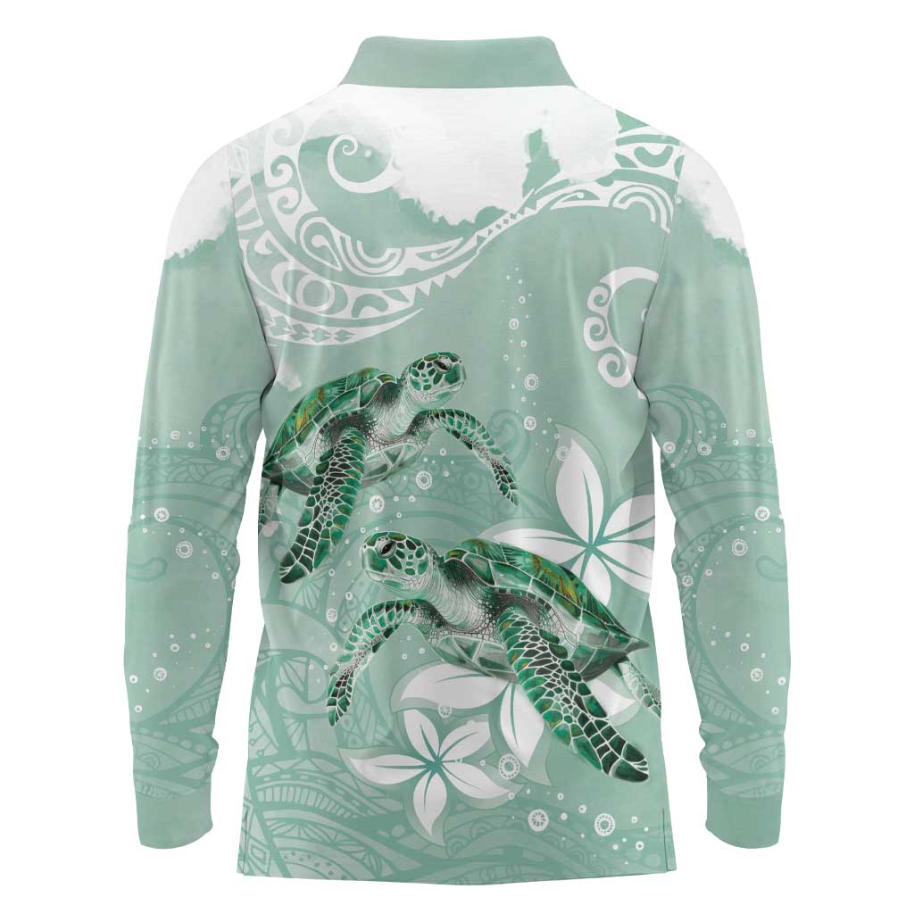 Happy Valentine's Day Polynesia Long Sleeve Polo Shirt SeaTurtle Couple Polynesian - Green Lester Color LT14 - Polynesian Pride