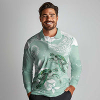 Happy Valentine's Day Polynesia Long Sleeve Polo Shirt SeaTurtle Couple Polynesian - Green Lester Color LT14 - Polynesian Pride