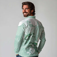 Happy Valentine's Day Polynesia Long Sleeve Polo Shirt SeaTurtle Couple Polynesian - Green Lester Color LT14 - Polynesian Pride