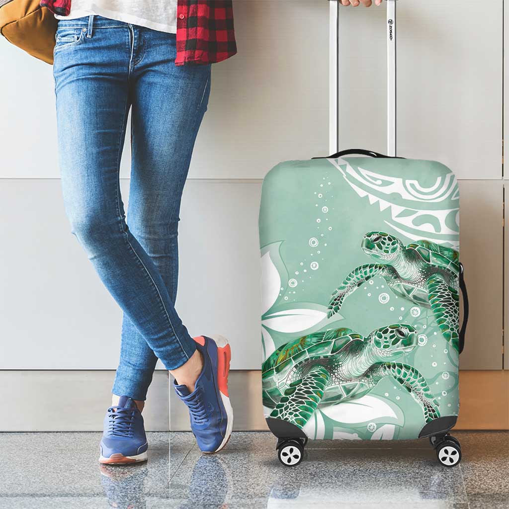 Happy Valentine's Day Polynesia Luggage Cover SeaTurtle Couple Polynesian - Green Lester Color