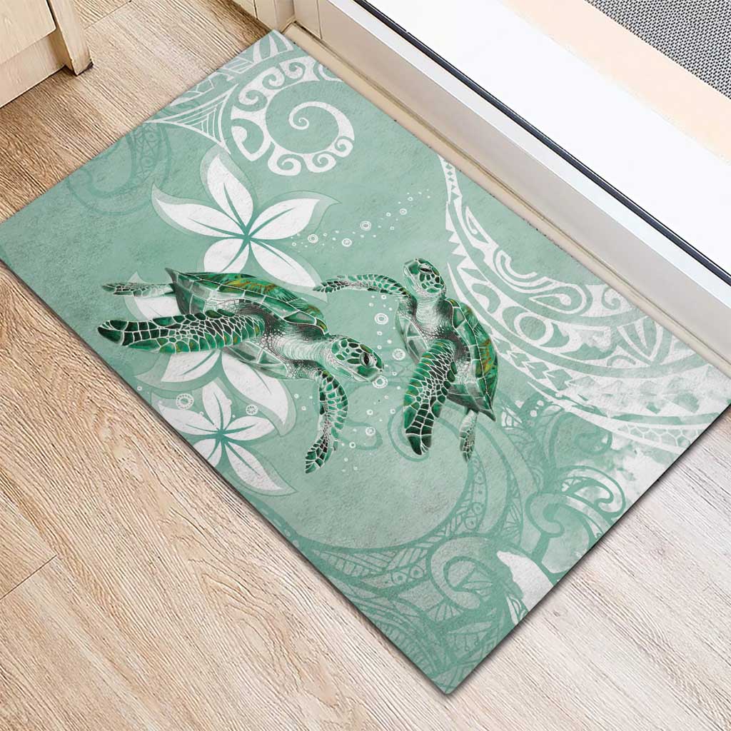 Happy Valentine's Day Polynesia Rubber Doormat SeaTurtle Couple Polynesian - Green Lester Color