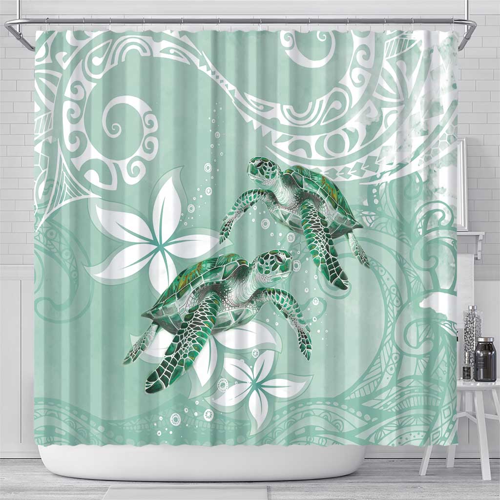 Happy Valentine's Day Polynesia Shower Curtain SeaTurtle Couple Polynesian - Green Lester Color