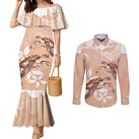 Happy Valentine's Day Polynesia Couples Matching Mermaid Dress and Long Sleeve Button Shirt SeaTurtle Couple Polynesian - Desert Sand Color