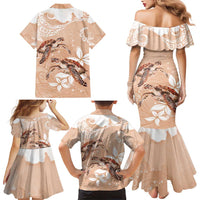 Happy Valentine's Day Polynesia Family Matching Mermaid Dress and Hawaiian Shirt SeaTurtle Couple Polynesian - Desert Sand Color